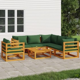 Gartenmöbel-Set 7-teilig aus Massivholz und grünen Kissen von vidaXL, Gartensets - Ref: Foro24-3155320, Preis: 798,99 €, Raba...