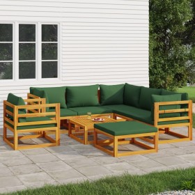 Gartenmöbel-Set 8-teilig aus Massivholz mit grünen Kissen von vidaXL, Gartensets - Ref: Foro24-3155321, Preis: 847,87 €, Raba...