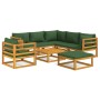 Set de muebles de jardín 8 pzas madera maciza con cojines verde de vidaXL, Conjuntos de jardín - Ref: Foro24-3155321, Precio:...