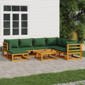 Garden furniture set 8 pieces solid wood with green cushions by vidaXL, Garden sets - Ref: Foro24-3155322, Price: 769,05 €, D...