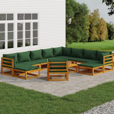 Garden furniture set 12 pieces solid wood and green cushions by vidaXL, Garden sets - Ref: Foro24-3155325, Price: 1,00 €, Dis...