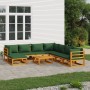 Gartenmöbel-Set 9-teilig aus Massivholz und grünen Kissen von vidaXL, Gartensets - Ref: Foro24-3155327, Preis: 951,99 €, Raba...