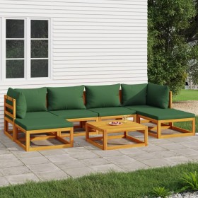 Gartenmöbel-Set 7-teilig aus Massivholz und grünen Kissen von vidaXL, Gartensets - Ref: Foro24-3155328, Preis: 634,57 €, Raba...