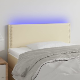 Cabecero con LED cuero sintético color crema 100x5x78/88 cm de vidaXL, Cabeceros y pies de cama - Ref: Foro24-3121558, Precio...