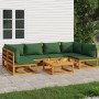 Garden furniture set 7 pieces solid wood and green cushions by vidaXL, Garden sets - Ref: Foro24-3155329, Price: 711,56 €, Di...