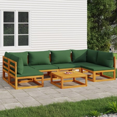 Gartenmöbel-Set 7-teilig aus Massivholz und grünen Kissen von vidaXL, Gartensets - Ref: Foro24-3155329, Preis: 711,56 €, Raba...