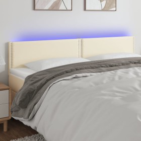 Cabecero con LED cuero sintético color crema 200x5x78/88 cm de vidaXL, Cabeceros y pies de cama - Ref: Foro24-3121582, Precio...