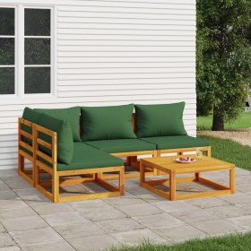 Gartenmöbel-Set 5-teilig aus Massivholz und grünen Kissen von vidaXL, Gartensets - Ref: Foro24-3155333, Preis: 481,99 €, Raba...