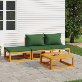 Gartenmöbel-Set 4-teilig aus Massivholz und grünen Kissen von vidaXL, Gartensets - Ref: Foro24-3155334, Preis: 316,66 €, Raba...