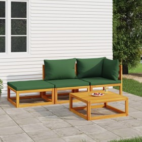 Gartenmöbel-Set 4-teilig aus Massivholz und grünen Kissen von vidaXL, Gartensets - Ref: Foro24-3155335, Preis: 325,91 €, Raba...