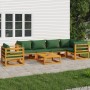 Gartenmöbel-Set 7-teilig aus Massivholz und grünen Kissen von vidaXL, Gartensets - Ref: Foro24-3155336, Preis: 795,60 €, Raba...