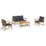 Set de muebles de jardín 4 piezas bambú con cojines gris oscuro de vidaXL, Conjuntos de jardín - Ref: Foro24-3156470, Precio:...