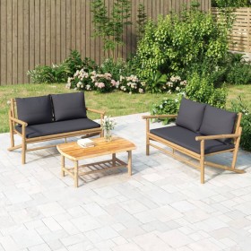 3-teiliges Gartenmöbel-Set aus Bambus mit dunkelgrauen Kissen von vidaXL, Gartensets - Ref: Foro24-3156472, Preis: 338,99 €, ...