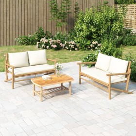 Garden furniture set 3 pieces bamboo and cream white cushions by vidaXL, Garden sets - Ref: Foro24-3156473, Price: 402,29 €, ...