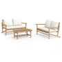 Garden furniture set 3 pieces bamboo and cream white cushions by vidaXL, Garden sets - Ref: Foro24-3156473, Price: 402,29 €, ...