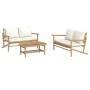 Set de muebles de jardín 3 piezas bambú y cojines blanco crema de vidaXL, Conjuntos de jardín - Ref: Foro24-3156473, Precio: ...