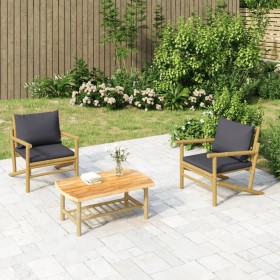 3-piece bamboo garden furniture set with dark gray cushions by vidaXL, Garden sets - Ref: Foro24-3156478, Price: 295,99 €, Di...