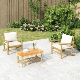 Garden furniture set 3 pieces bamboo and cream white cushions by vidaXL, Garden sets - Ref: Foro24-3156479, Price: 294,99 €, ...