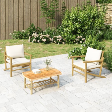 Garden furniture set 3 pieces bamboo and cream white cushions by vidaXL, Garden sets - Ref: Foro24-3156479, Price: 295,40 €, ...