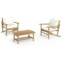 Set de muebles de jardín 3 piezas bambú y cojines blanco crema de vidaXL, Conjuntos de jardín - Ref: Foro24-3156479, Precio: ...