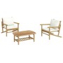 Set de muebles de jardín 3 piezas bambú y cojines blanco crema de vidaXL, Conjuntos de jardín - Ref: Foro24-3156479, Precio: ...