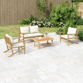 Garden furniture set 4 pieces bamboo and cream white cushions by vidaXL, Garden sets - Ref: Foro24-3156471, Price: 451,99 €, ...