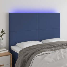 Headboard with LED lights blue fabric 144x5x118/128 cm by vidaXL, Headboards and footboards - Ref: Foro24-3122148, Price: 118...