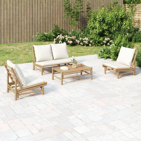 Garden furniture set 4 pieces bamboo and cream white cushions by vidaXL, Garden sets - Ref: Foro24-3156481, Price: 455,99 €, ...