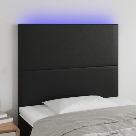 Cabecero con luces LED cuero sintético negro 100x5x118/128 cm de vidaXL, Cabeceros y pies de cama - Ref: Foro24-3122228, Prec...