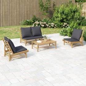 4-piece bamboo garden furniture set with dark gray cushions by vidaXL, Garden sets - Ref: Foro24-3156480, Price: 387,99 €, Di...