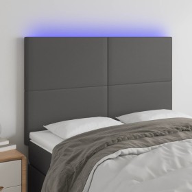 Kopfteil mit LED-Leuchten, graues Kunstleder, 144 x 5 x 118/128 cm von vidaXL, Kopf- und Fußteile - Ref: Foro24-3122238, Prei...