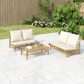 Garden furniture set 3 pieces bamboo and cream white cushions by vidaXL, Garden sets - Ref: Foro24-3156483, Price: 418,99 €, ...