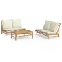 Set de muebles de jardín 3 piezas bambú y cojines blanco crema de vidaXL, Conjuntos de jardín - Ref: Foro24-3156483, Precio: ...