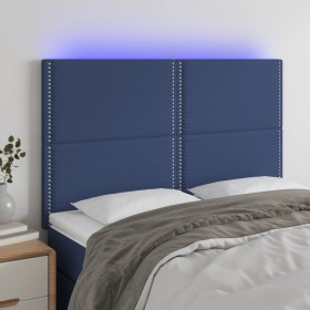 Headboard with LED lights blue fabric 144x5x118/128 cm by vidaXL, Headboards and footboards - Ref: Foro24-3122288, Price: 108...