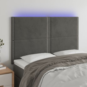 Kopfteil mit LED-Leuchten, dunkelgrauer Samt, 144 x 5 x 118/128 cm von vidaXL, Kopf- und Fußteile - Ref: Foro24-3122333, Prei...