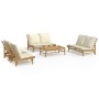 Set de muebles de jardín 5 piezas bambú y cojines blanco crema de vidaXL, Conjuntos de jardín - Ref: Foro24-3156485, Precio: ...