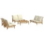 Set de muebles de jardín 5 piezas bambú y cojines blanco crema de vidaXL, Conjuntos de jardín - Ref: Foro24-3156485, Precio: ...