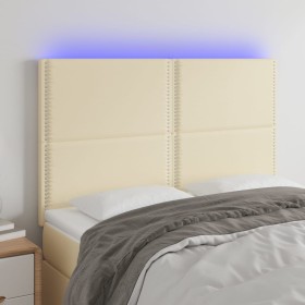 Headboard with LED lights cream synthetic leather 144x5x118/128 cm by vidaXL, Headboards and footboards - Ref: Foro24-3122376...