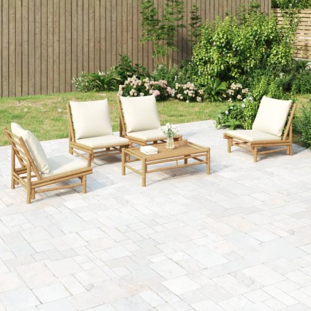 5-piece bamboo garden furniture set with cream white cushions by vidaXL, Garden sets - Ref: Foro24-3156487, Price: 500,13 €, ...