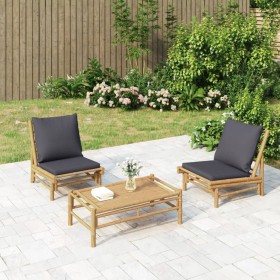 3-teiliges Gartenmöbel-Set aus Bambus mit dunkelgrauen Kissen von vidaXL, Gartensets - Ref: Foro24-3156488, Preis: 256,99 €, ...