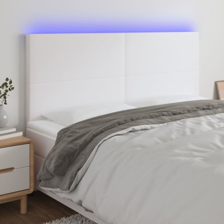 Cabecero con luces LED cuero sintético blanco 160x5x118/128 cm de vidaXL, Cabeceros y pies de cama - Ref: Foro24-3122241, Pre...