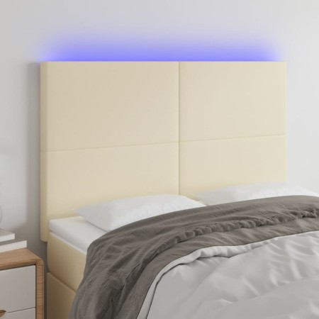 Cabecero con luces LED cuero sintético crema 144x5x118/128 cm de vidaXL, Cabeceros y pies de cama - Ref: Foro24-3122236, Prec...