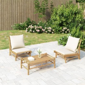 3-teiliges Gartenmöbel-Set aus Bambus und cremeweißen Kissen von vidaXL, Gartensets - Ref: Foro24-3156489, Preis: 287,99 €, R...