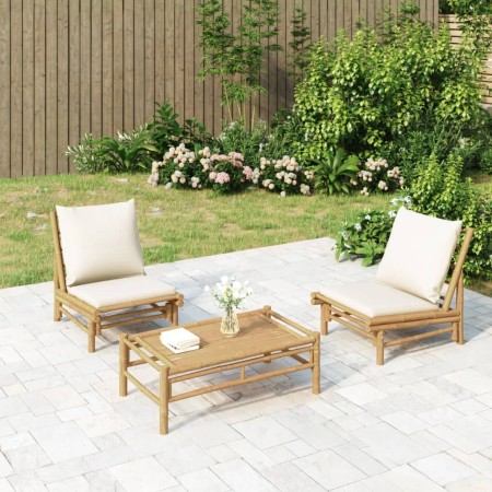 3-piece garden furniture set bamboo and cream white cushions by vidaXL, Garden sets - Ref: Foro24-3156489, Price: 290,57 €, D...