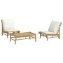 3-piece garden furniture set bamboo and cream white cushions by vidaXL, Garden sets - Ref: Foro24-3156489, Price: 290,57 €, D...