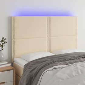 Headboard with LED lights cream fabric 144x5x118/128 cm by vidaXL, Headboards and footboards - Ref: Foro24-3122287, Price: 13...