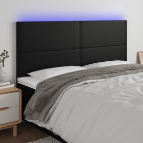 Cabecero con luces LED cuero sintético negro 160x5x118/128 cm de vidaXL, Cabeceros y pies de cama - Ref: Foro24-3122240, Prec...