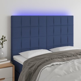 Headboard with LED lights blue fabric 144x5x118/128 cm by vidaXL, Headboards and footboards - Ref: Foro24-3122428, Price: 117...