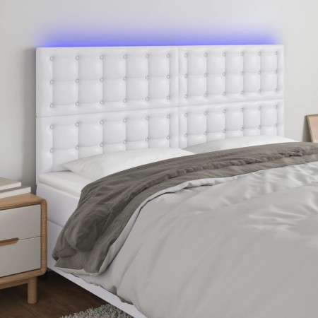 Cabecero con luces LED cuero sintético blanco 160x5x118/128 cm de vidaXL, Cabeceros y pies de cama - Ref: Foro24-3122521, Pre...