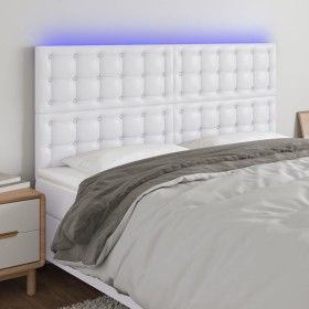 Cabecero con luces LED cuero sintético blanco 180x5x118/128 cm de vidaXL, Cabeceros y pies de cama - Ref: Foro24-3122527, Pre...